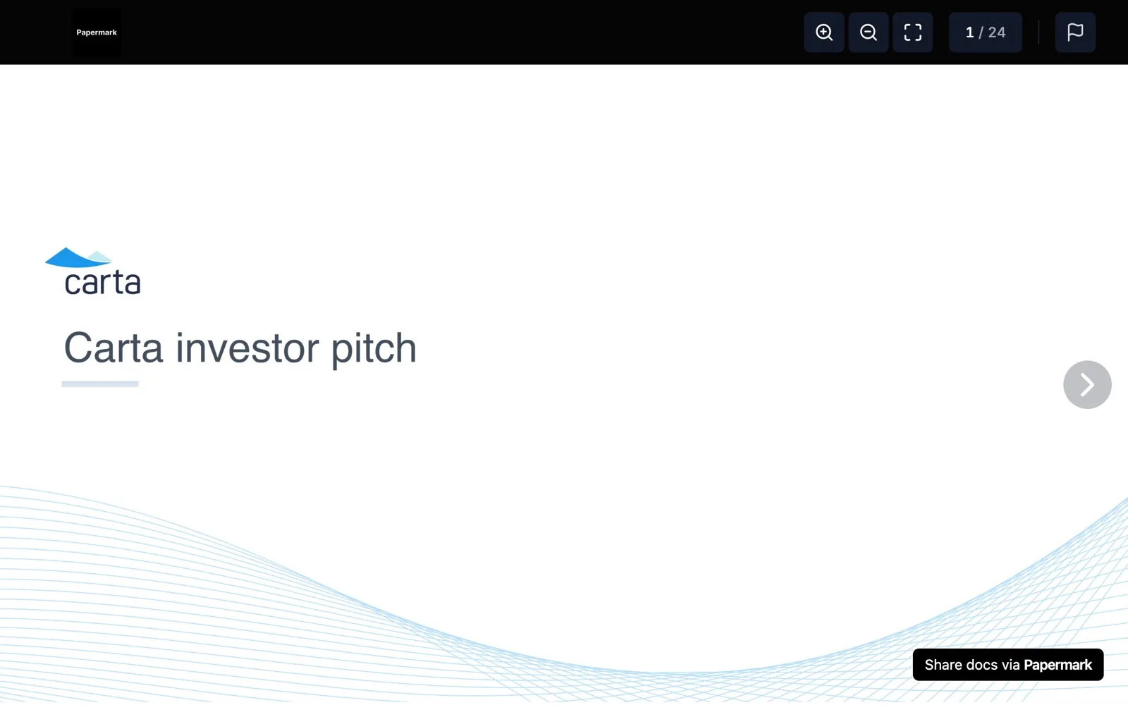 Papermark document viewer showing a pitch deck