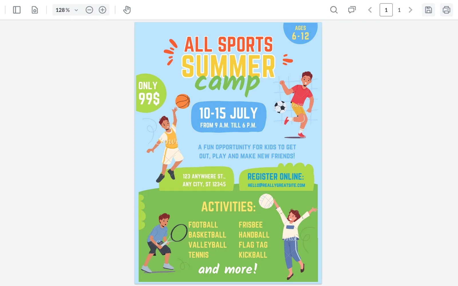 Tiiny Host link showing a PDF flyer
