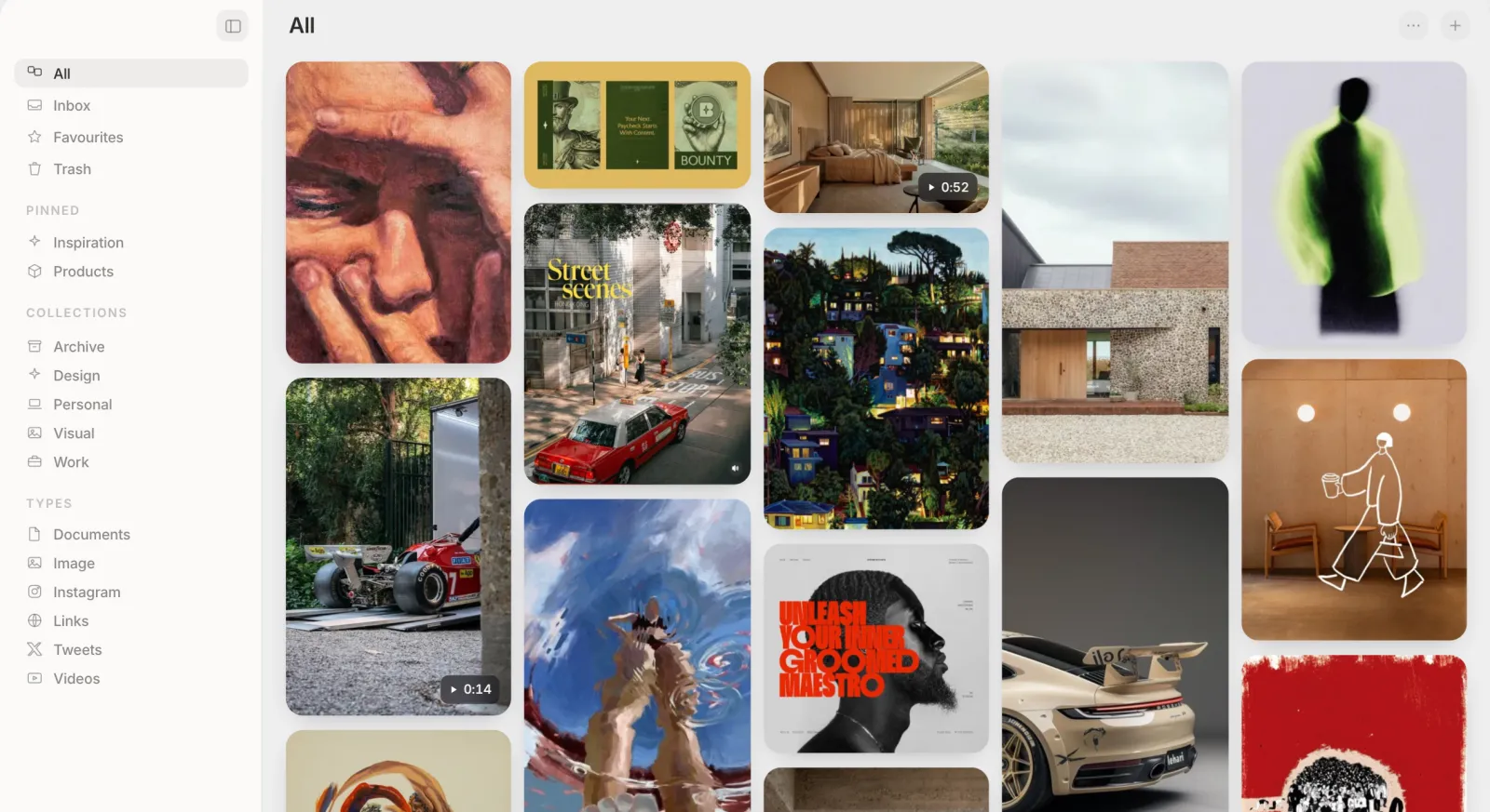 The Muse app on a Mac, showing a library of saved images in a moodboard grid