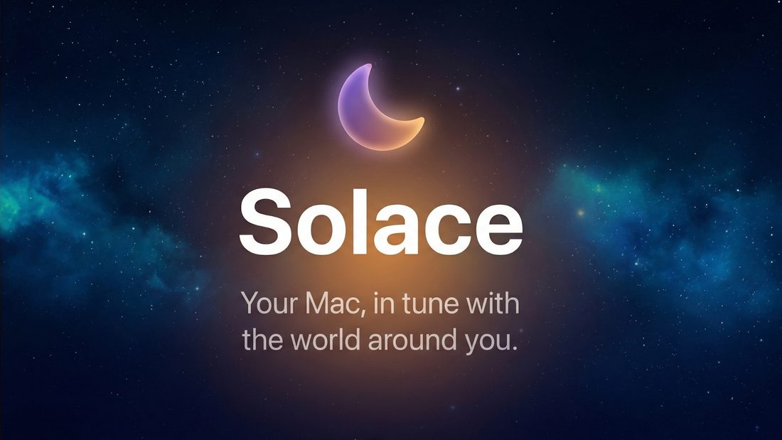 Solace hero: branding with moon icon and tagline